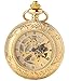 SEWOR Business Double Open Skeleton Pocket Watch Mechanical Hand Wind Movement Full Hunter Gift (Gold Magnifier)