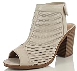 Soda Women's Kirby Perforated Peep Toe Slingback Stacked Heel Ankle Bootie