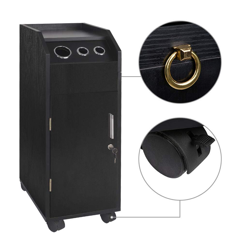 Redd Royal Salon Storage Trolley Cart for Hair Stylist with Wheels, 4 Drawers, Locks and 2 Keys, Spa Utility Carts w/Hairdryer Holder (Black): Beauty
