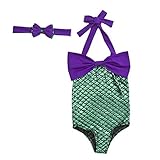 Newland Girl's One Piece Mermaid Swimwear Swimsuit Bathing Suit+Headband