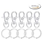 100 Pcs Metal Swivel Clasps Lanyard Snap Hook Lobster Claw Clasp Jewelry Findings with Key Chain Rings
