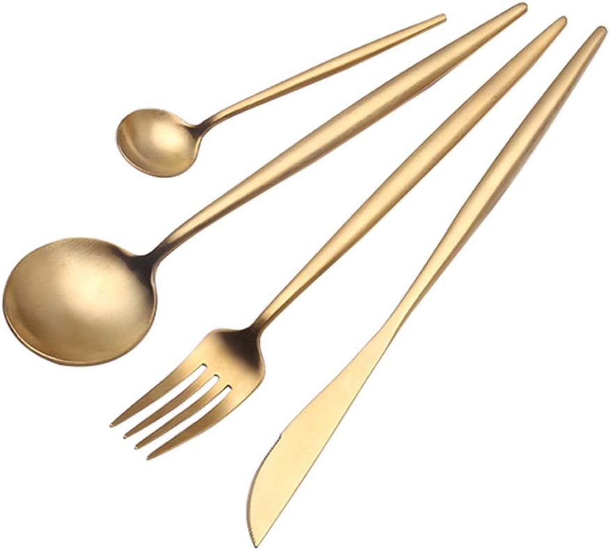 Demana 4 Pieces/Set Stainless Steel Cutlery, Including Mirror Polished Dinner Knife, Fork Spoons Kitchenware, Golden
