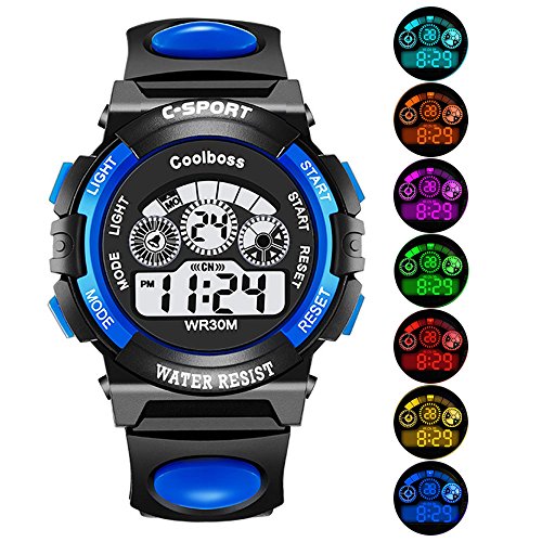 EOBP Kid Watch for Child Boy Girl LED Multi Function 30M Waterproof Sport Outdoor Digital Waterproof Alarm Children's Watch (Blue)