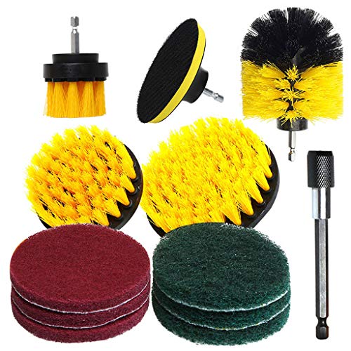 QUICATCH Drill Brush Scrub Pads Power Scrubber Cleaning Kit All Purpose Cleaner Scrubbing Cordless Drill for Cleaning Pool 12PCS