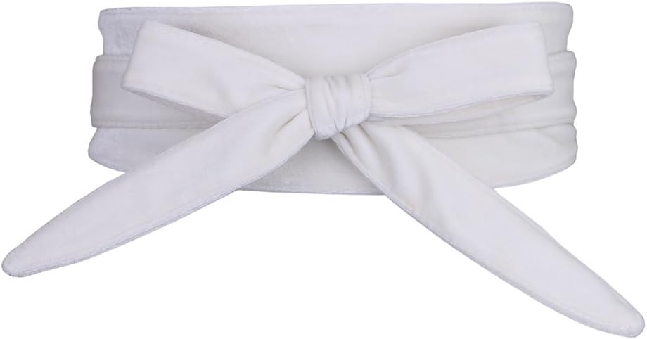 shengweiaoWomen's Soft Velvet Wrap Around Self Tie Waist Belt (White)