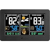 Houzetek Wireless Weather Station, S657 Indoor Outdoor Thermometer Color Home Alarm Clock with Temperature and Humidity Monitor, Large Display Digital Tabletop Hygrometer Outdoor Sensor, USB Port