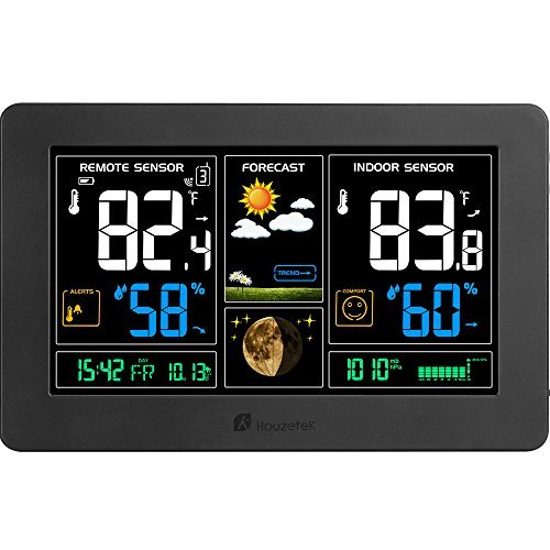 Houzetek Indoor Outdoor Weather Station, Digital Color Forecast Station with Sensor, Home Alarm Clock with Tem
