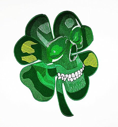 XXL BIG Skull Irish Lucky Four Leaf Clover Patch Biker jacket vest large Embroidered Iron on Hat Hoodie Backpack Ideal for Birthday Gift