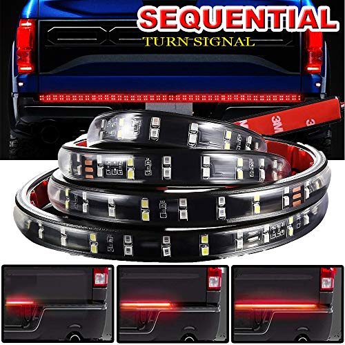 GTP 60″ Double Row Sequential LED Tailgate Strip Light Bar Turn Signal Reverse Brake Red/White for Ford GMC Chevy Dodge Toyota Nissan Honda Pickup Truck SUV