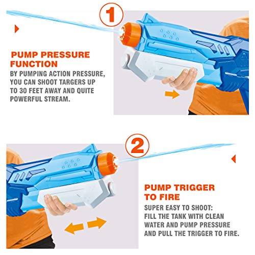 FREE TO FLY Water Blaster Squirt Guns Toys - 2 Pack 600cc High Capacity Water Outdoor Fighting Toy in Summer Swimming Pool and Beach Party for Kids Adults Boys and Girls - Thumbnail 4