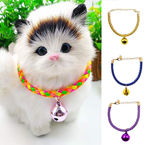 Huangou Cat Collar,Adjustable Pet Collars with Bells Charm Necklace Collar for Little Cat Collars (S, Yellow)