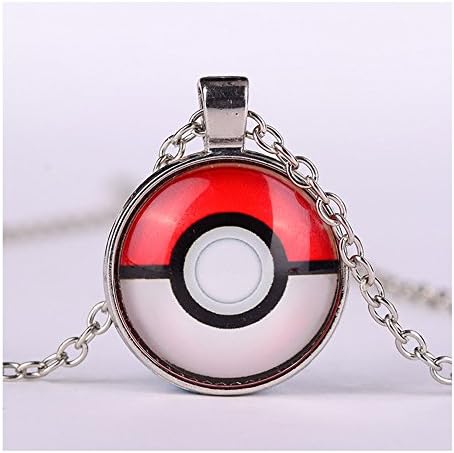 Japan Anime Pokeball Glass Dome Pendant Necklace Jewelry Silver Chain