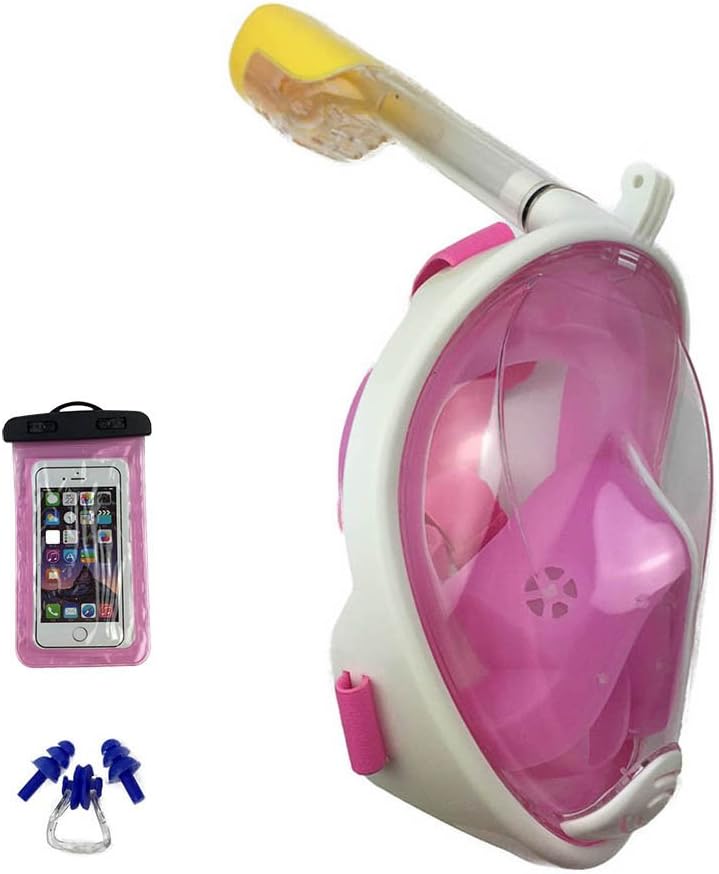 Full Face Snorkel Mask - 180 Degree Panoramic View Anti-Fog Serene Diving Equipment with Action Camera Mount by Kolawio (Pink, L/XL)