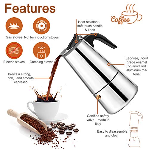 DclobDop Stovetop Espresso Maker with Classic and Rich Brews Moka Pot 6 Cup,Cuban Coffee Maker Stove top Espresso Shot Maker for Espresso italian coffee maker