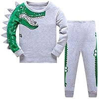 Schmoopy Boys Pajamas Long Sleeve Set with Dinosaur for Toddler and Kid Boys Size 6 Gray