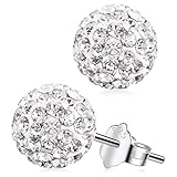 Shambala Crystal Earrings, S925 Sterling Silver 8mm Round Cubic Zirconia Stud Earrings E10