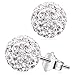 CAT EYE JEWELS Tiny S925 Sterling Silver Wedding Bridal 8mm Round Disco Ball Earrings Cubic Zirconia Crystal Diamond Stud Earrings for Valentines' Day Birthday Gifts for Women Girls E10