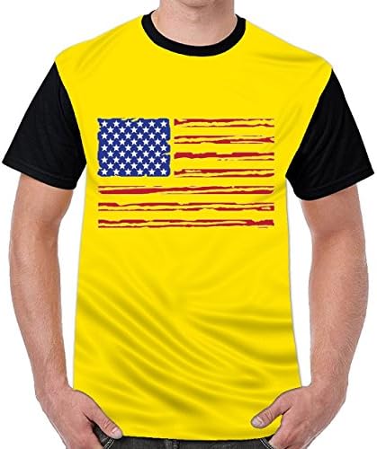 UMPursue American Flag US Flag Mens Printed T Shirts Short Sleeve T-Shirts Yellow