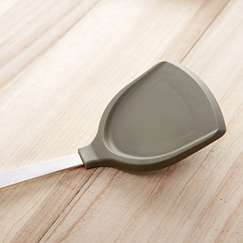 DESLON Wok Spatula Stainless Steel with Grey Silicone Turner and Handle Safe Soft for Nonstick Wok Utensils