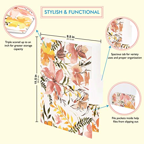 DHH Decorative File Folders Letter Size -12 Count Colored File Folders with Pocket-Cute File Folders- Floral, Marble, Rose Gold Foil, Inspirational