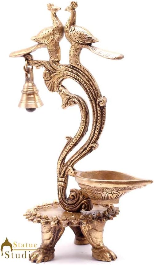 Statuestudio Brass Decorative Diya Lamp for Home Diwali Decoration Office Corporate Gift Showpiece Glossy (4.5 × 4.5 × 11 Inches)