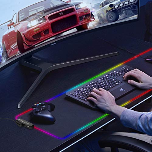 MoKo RGB Gaming Mouse Pad, Large Extended Glowing Led Mousepad with 15 Lighting Modes and USB 2.0 Port, Non-Slip Rubber Base Computer Keyboard Pad Mat for Gamer, 32.09 x 12 x 0.16 Inch - Black