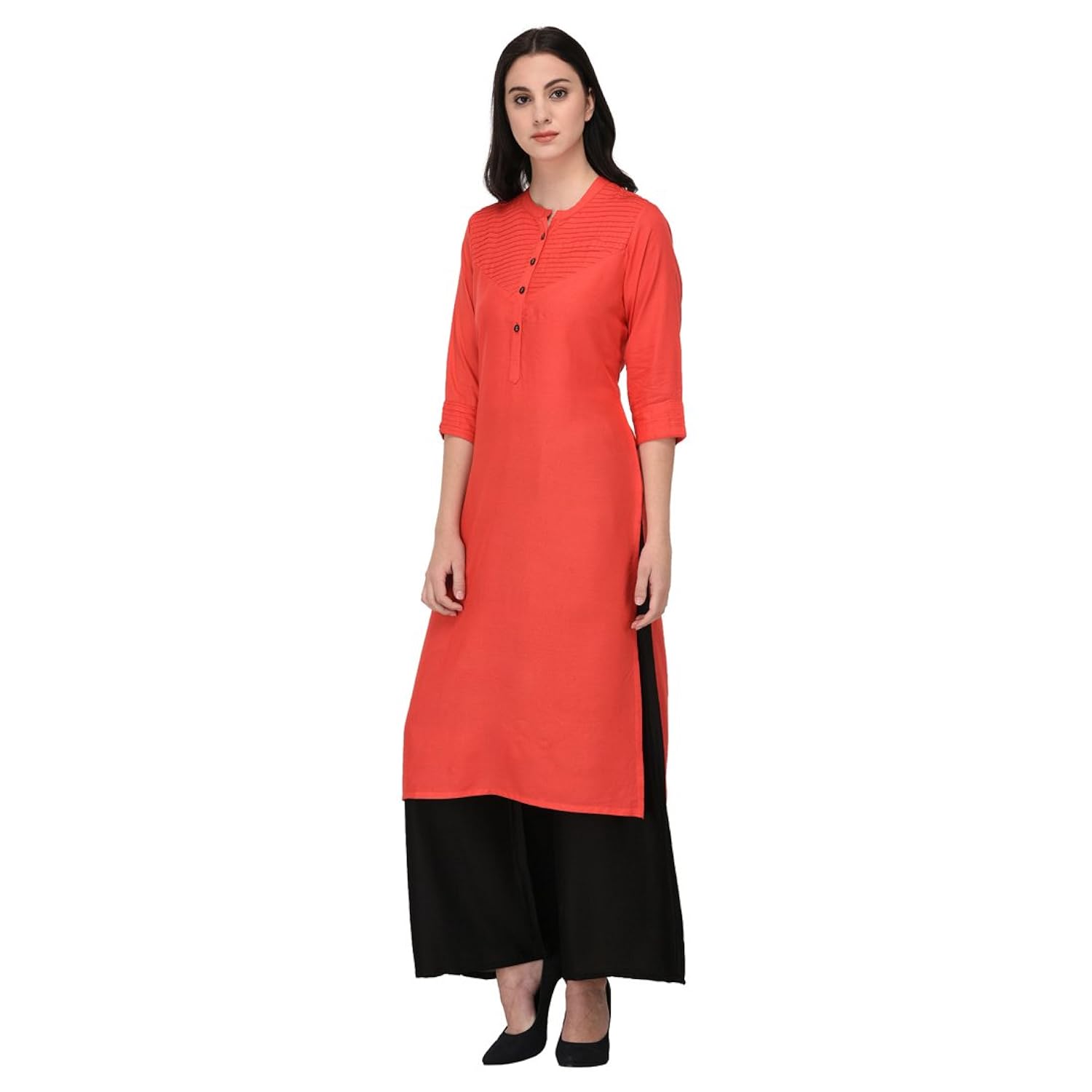 inaayo women's rayon 3/4 sleeve solid straight kurti with matching plazzo