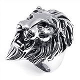KONOV Jewelry Men's Biker Vintage Stainless Steel Lion Ring