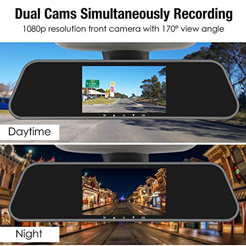 PUMPKIN Mirror Dash Cam Backup Camera 1080P Front and Rear 5" IPS Touch Screen Dual Lens Rear View Camera with Superior Night Vision, Motion Sensor, Reverse Camera, G-Sensor, Parking Monitor