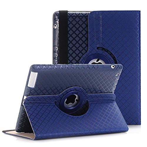 QBeau Apple Ipad 2/3/4 Case Cover 360 Degree Rotating Stand PU Leather Protective Flip Folio Detachable Soft Silicone Rubber Cover for Apple Ipad 2nd/3rd/4th Generation with Card Slot,Navy Blue