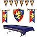 Medieval Party Decorations - Cardboard Herald Trumpets and Crest, Plastic Pennant Banner and Tablecover (Bundle of 5) by Multiple primary