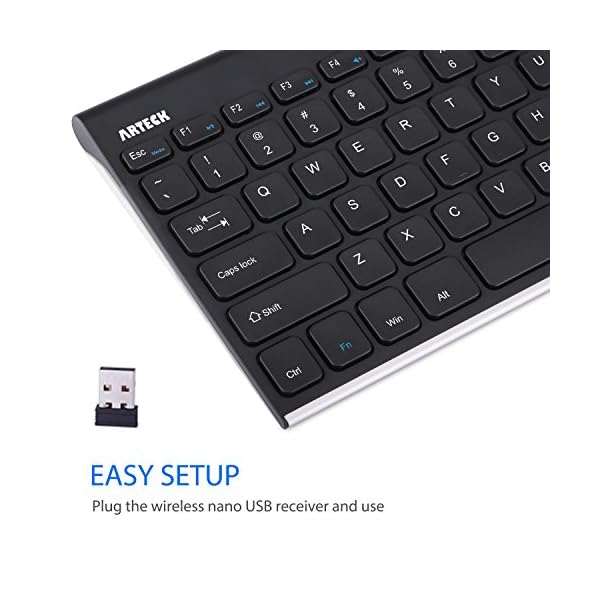 Arteck-24G-Wireless-Keyboard-Stainless-Steel-Ultra-Slim-Full-Size-Keyboard-for-ComputerDesktopPCLaptopSurfaceSmart-TV-and-Windows-108-7-Built-in-Rechargeable-6-Month-Battery Arteck 2.4G Wireless Keyboard Stainless Steel Ultra Slim Full Size Keyboard for Computer/Desktop/PC/Laptop/Surface/Smart…