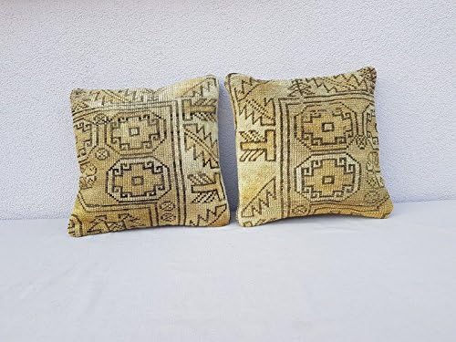Kilim Pillow – Set of Two Vintage Oushak Overdyed Rug Cushion Covers, Muted throw pillows 16x16