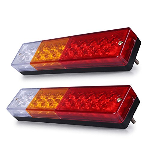 Wilk New 2pc 12V 20 LED Red Amber White Car Truck Waterproof LED Trailer Tail Lights ,Turn Signal Rear TailReverse Brake Light, Stop Indicator Light Lamp
