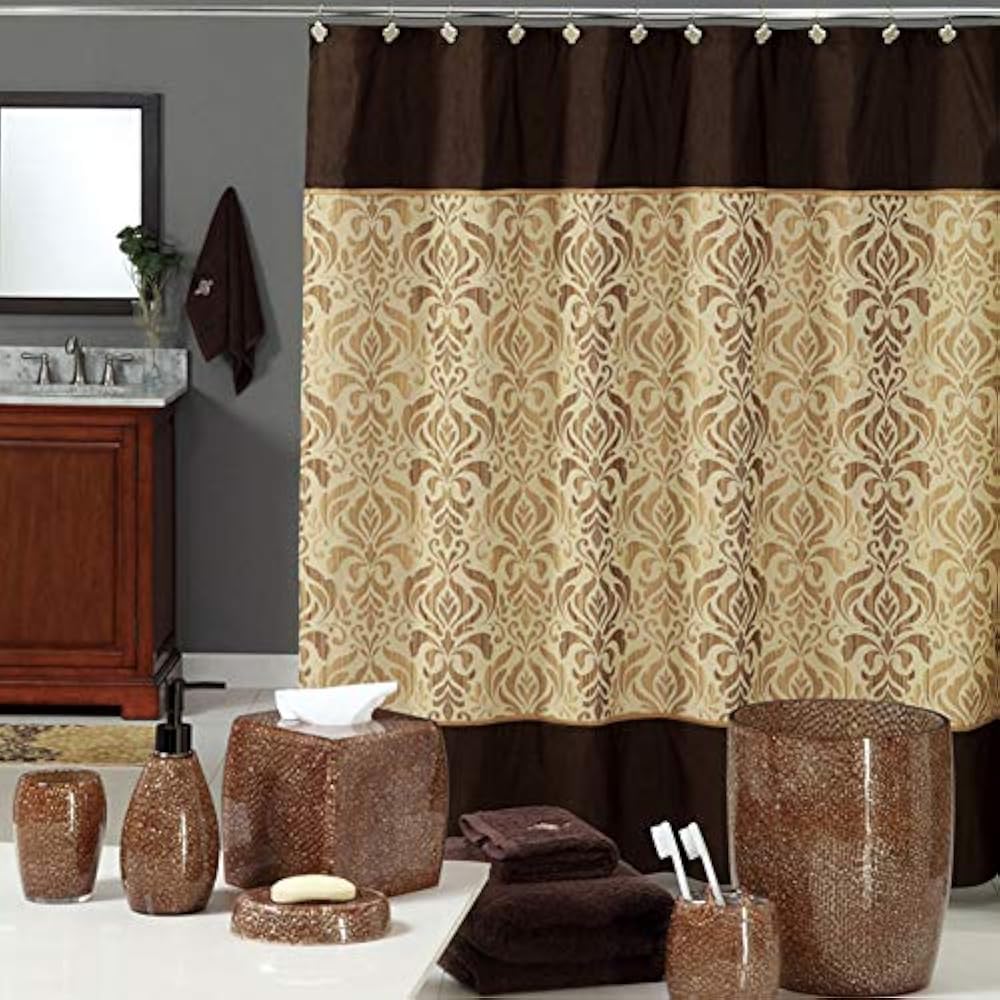 Sterling Brown Shower Curtain,Chocolate Polyester Fabric Curtain