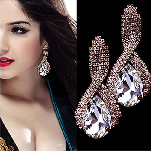 Rhinestone Big Drop Earrings Luxury Elegant Poised Vintage Earings For Women Mom Gift Wedding Besooly (White)
