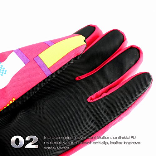 SF.Z Ski Gloves, Snowboard Cycling Snowmobile Biking Athletic Gloves, Waterproof Windproof Snow Proof Warm Breathable Fashion Comfortable Flexible Gloves for Women(Rose Red Grid/Medium) - Thumbnail 3