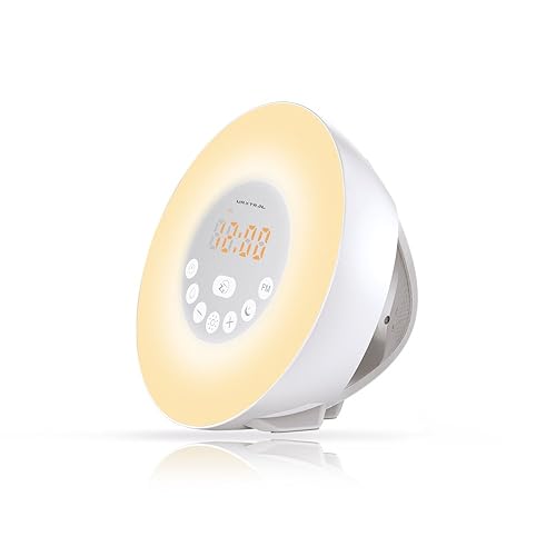 URXTRAL Wake Up Light Luz de despertar, Luces-despertador, Sunrise Simulación Wake-Up Luces despertar Sunrise Alarm Clock, luz de despertador, la naturaleza suena FM Radio, 7 colores / 10 de brillo, Touch Control Sunset & Snooze