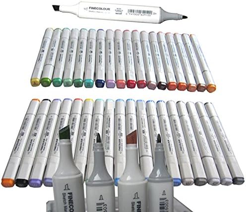 Basic 36-color Set of Finecolour Sketch Marker Alcohol Based Ink with One Gift Bag, Double Ended, 36-piece Art Marker Pen Set on a Budget