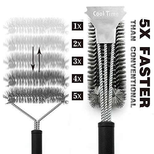 COOKTIME BBQ Grill Brush and Scraper 18'' Wire Bristles Grill Cleaning Brush 3 in 1 Barbecue Cleaner with Triple Scrubber,Perfect for Weber Gas/Charcoal Grill Grates