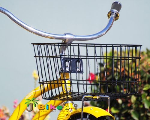 J Bikes Square Steel Wire Front Mount Bicycle Basket, Bolt-On, for 24/26" Beach Cruisers
