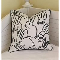 Athena Bacon Groundworks Bunny Hutch Print in Black on Both Sides Designer Pillowcase Cover with Choice of Piping Color Square Lumbar