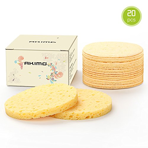 Facial Sponges - Akimo 100% Natural Compressed Cellulose Face Scrub Puff, Reusable Odorless Deep Cleansing and Soft Exfoliating Pads, Bigger Size (2.99