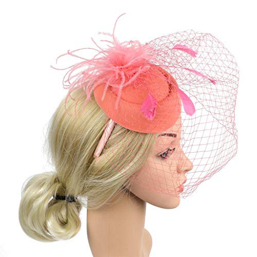 BCDshop Women Retro Headpiece Flower Ribbon 20S Flapper Headband Party Wedding Fascinator (Orange)