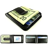 Enimay Genuine Leather Metal Money Spring Clip Horizontal Bifold Wallet ID Holder