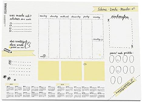 Flat Desk Mat, Beautiful Week Maker Tear-Off Paper A3 (30 x 42 cm) 25 Sheets Desk Pad Recycled Paper Calendar 2018 and 2019 Tear-Off Pad Weekly Planner, White [German Text]