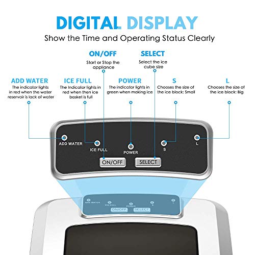 Colzer Portable Electronic Ice Maker Machine, Countertop Ice Maker,Make 9 Ice Cubes within 6-13 Minutes,33lbs Ice in 24 hours,Water Tank and Ice Scoop, Home,Kitchen,Bar,KTV (silver)