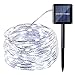Icicle Solar Fairy Lights, 33ft 100LED Light Sensor Control Flexible Copper Wire Waterproof Decorative Light for Garden, Lawn, Pergola, Backyard, Bush, Gazebo, Porch, Holiday Decorations (White)