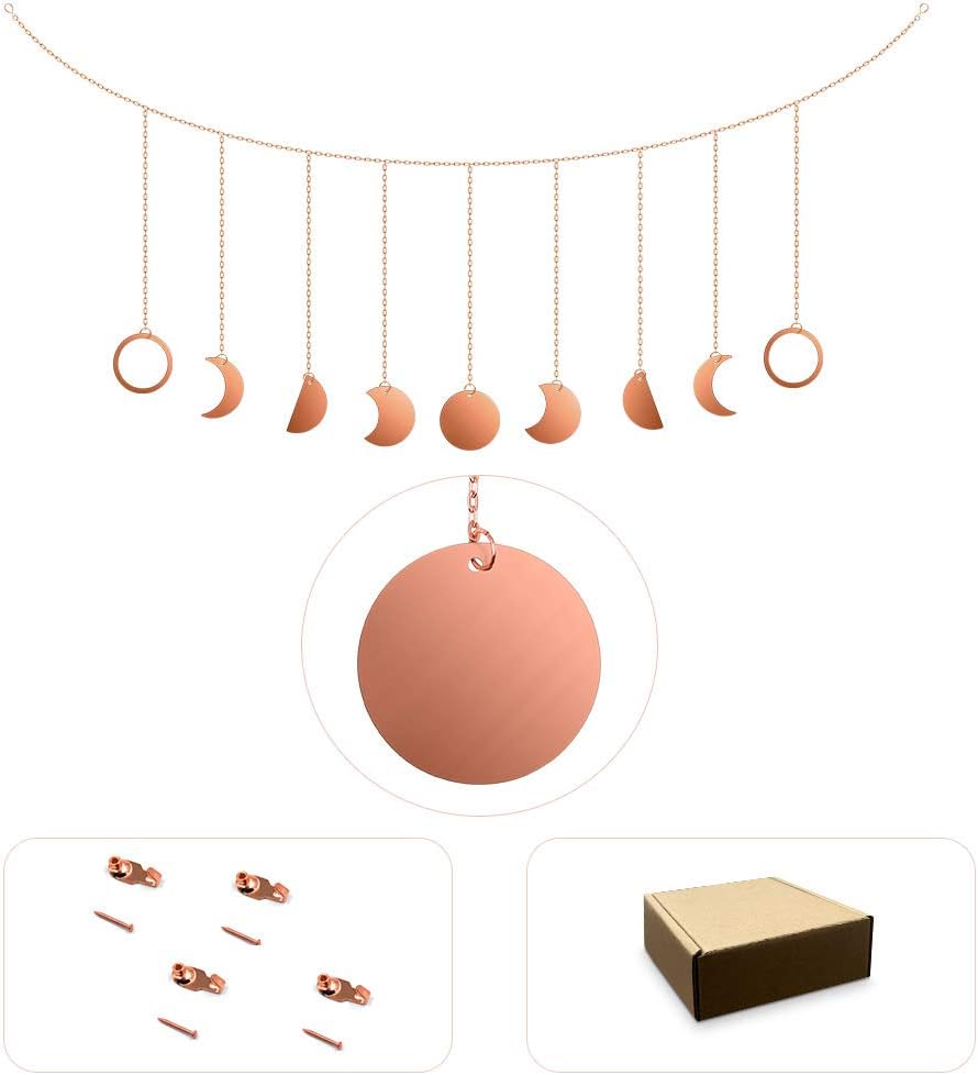 Hoobbii Moon Decor Wall Decorations, Metal Moon Phase Wall Hanging Decorative Garland, Boho Wall Art Decor-Bedroom, House, Living Room, Apartment Or Dormitory Wall Decoration (Rose Gold)