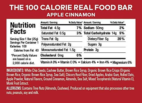 HEALTH WARRIOR Chia Bars, Apple Cinnamon, Gluten Free, Vegan, 25g bars, 15 Count